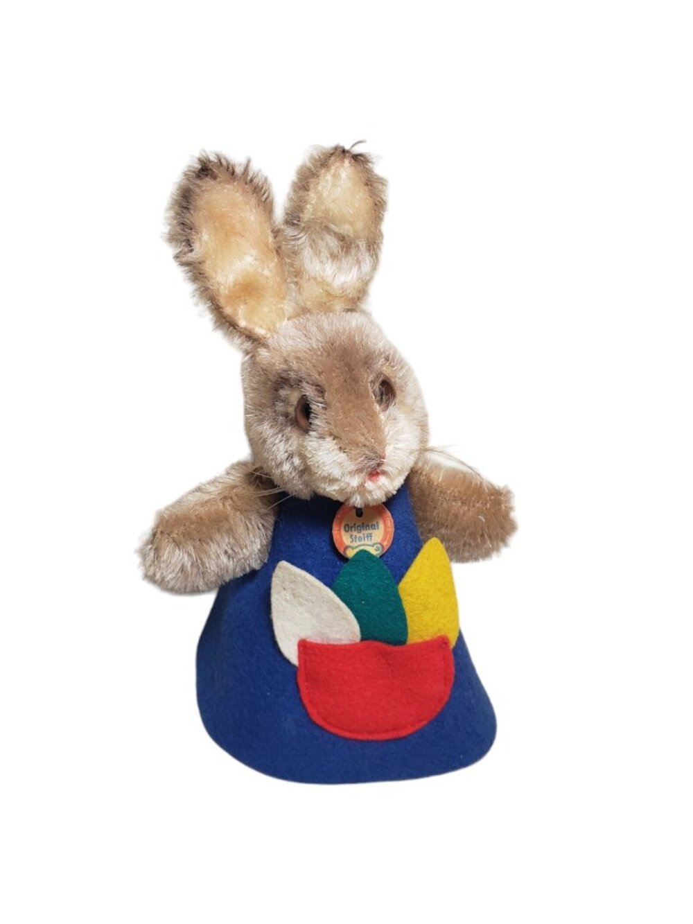 Vintage Steiff Egg Cozy Bunny Rabbit Blue Felt 3174/15 Mohair Nightcap 1960s Tag
